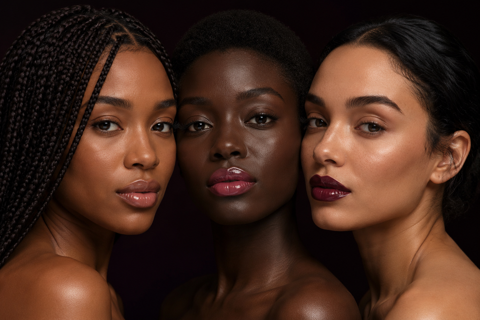 Trois femmes portant Rila Nude, Crown Berry et Royal Bordeaux
